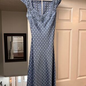 Blue Polka Dot Lace-Trim Women’s Dress